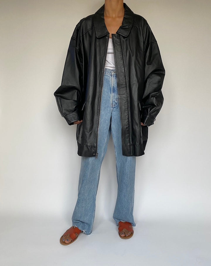 VINTAGE BLACK OVERSIZED LEATHER JACKET 2889