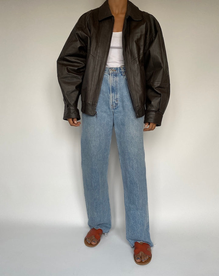 VINTAGE BROWN BOXY LEATHER JACKET 2890