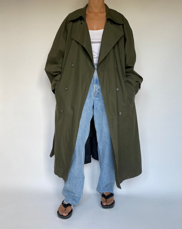 VINTAGE MOSS GREEN OVERSIZED TRENCH COAT 2901
