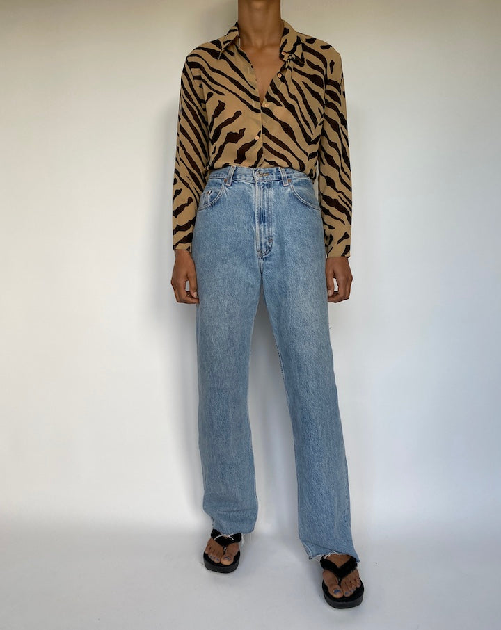 VINTAGE ANIMAL PRINTED LONG-SLEEVE BLOUSE 2908