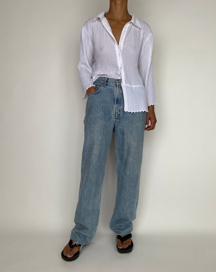 VINTAGE PLEATED WHITE BLOUSE 2918