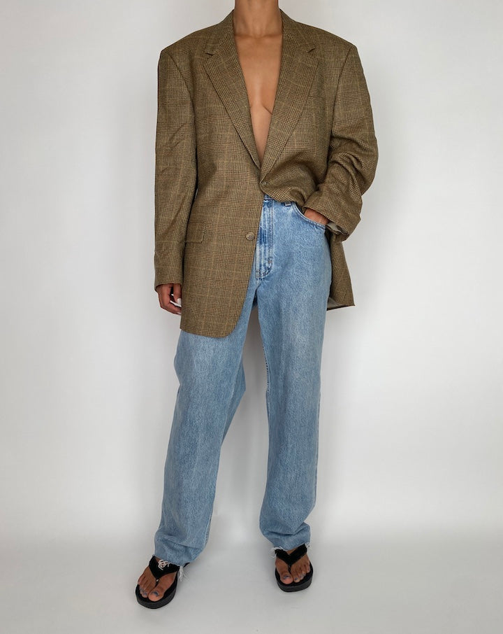 VINTAGE BROWN CHECKED SINGLE BREASTED BLAZER 2926