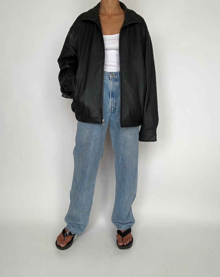 VINTAGE OVERSIZED BLACK LEATHER JACKET 2932