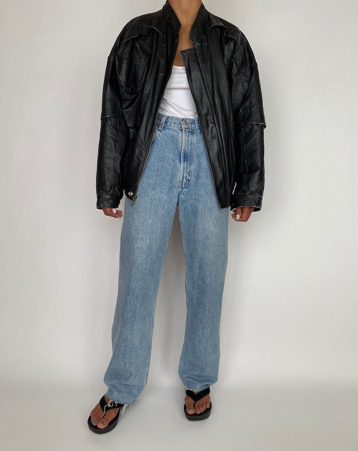 VINTAGE OVERSIZED BLACK LEATHER JACKET 2934