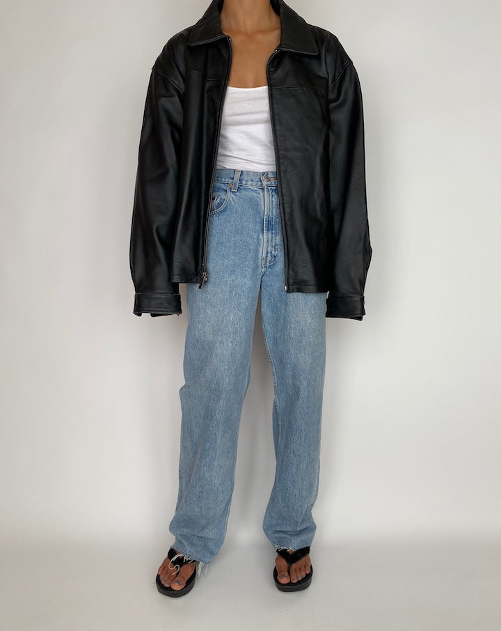 VINTAGE OVERSIZED BLACK LEATHER JACKET 2936