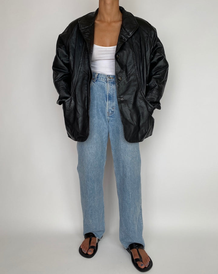VINTAGE OVERSIZED BLACK LEATHER JACKET 2938