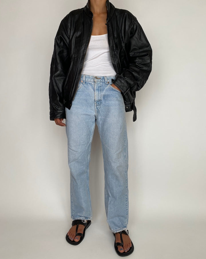 VINTAGE OVERSIZED BLACK LEATHER JACKET 2942