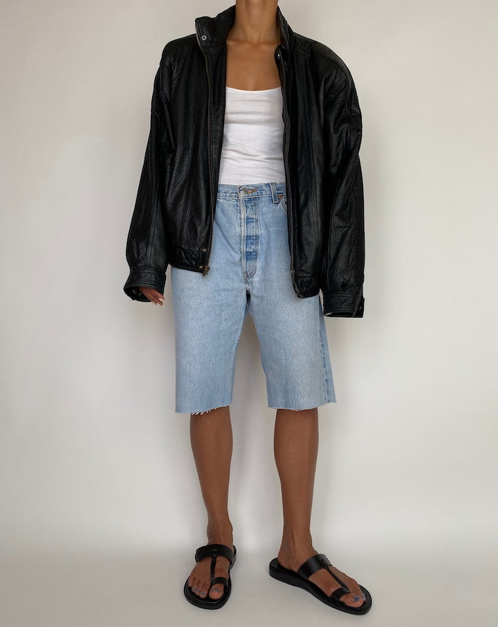 VINTAGE OVERSIZED BLACK LEATHER JACKET 2949