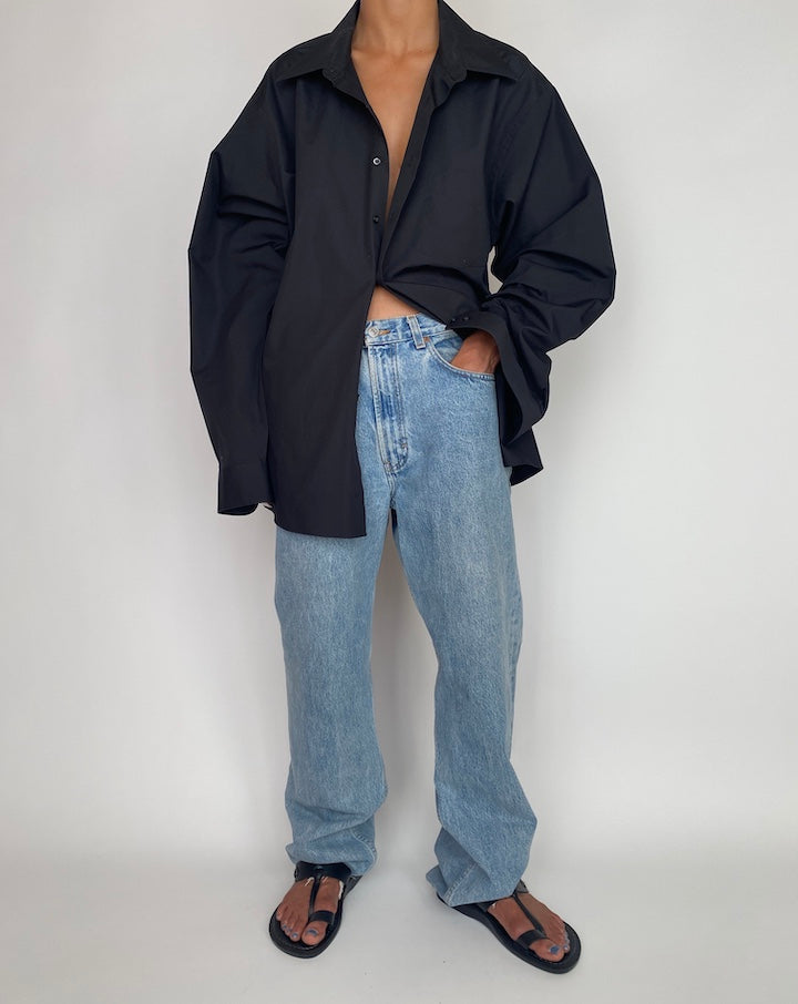 VINTAGE BLACK OVERSIZED BUTTON DOWN LONG SLEEVE SHIRT 2953