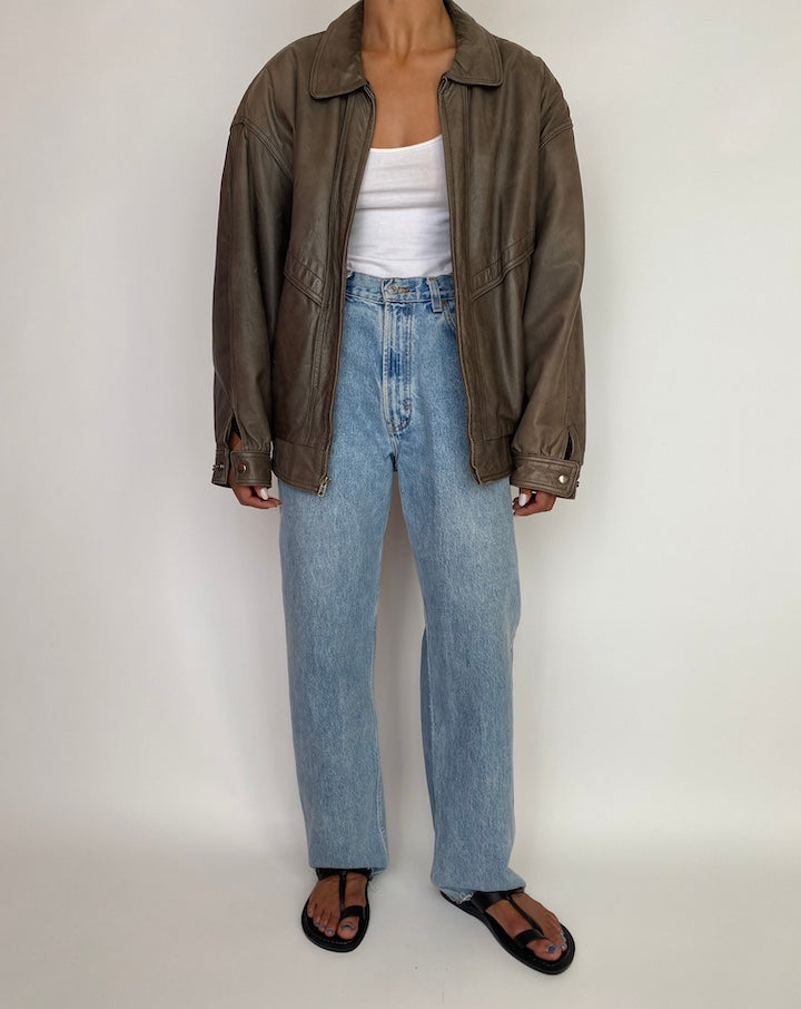 VINTAGE OVERSIZED BOXY BROWN LEATHER JACKET 2976