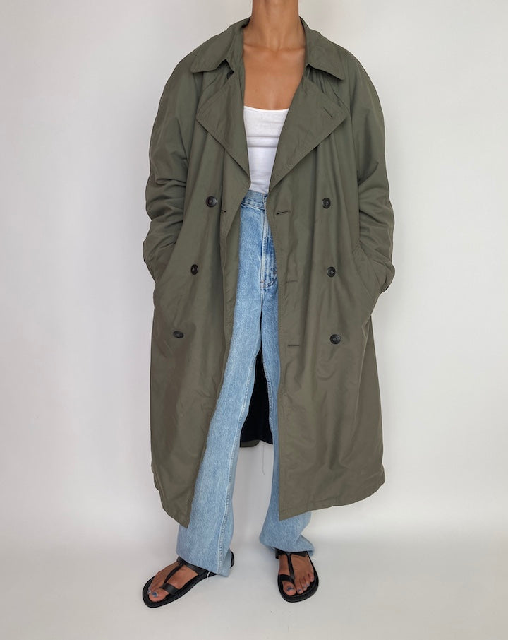 VINTAGE OVERSIZED GREEN TRENCH COAT 2977