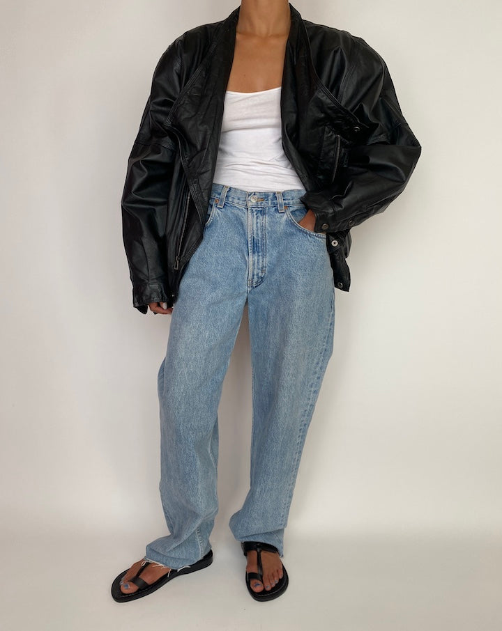 VINTAGE OVERSIZED BOXY BLACK LEATHER JACKET 2980