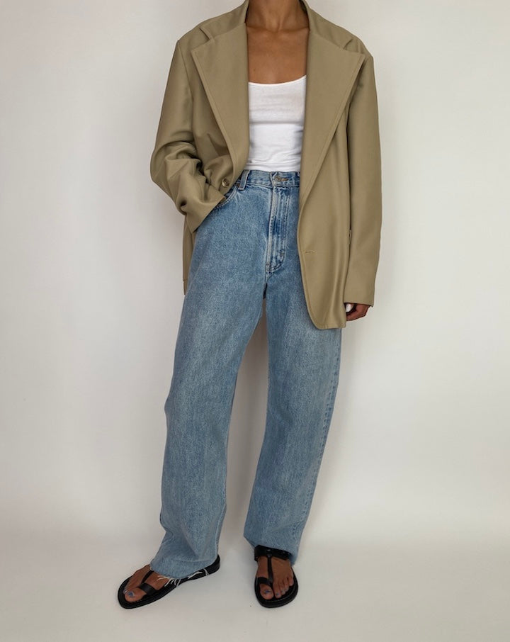 VINTAGE OVERSIZED BEIGE SINGLE BREASTED BLAZER 2983