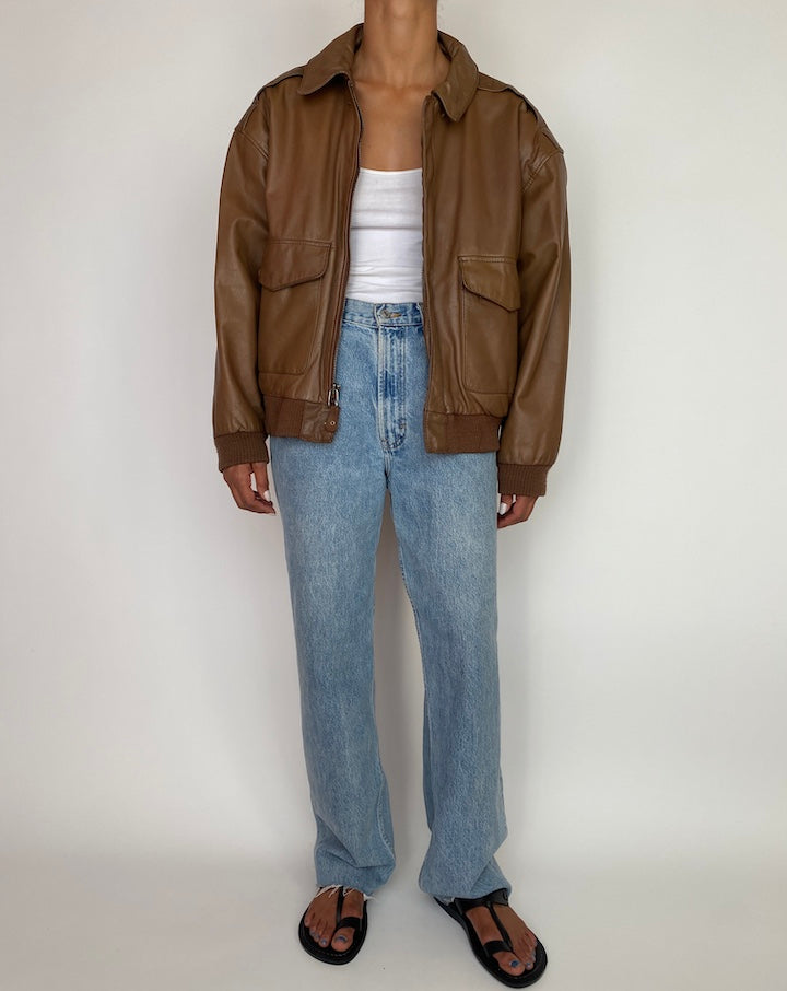 VINTAGE BOXY BROWN LEATHER JACKET 2985