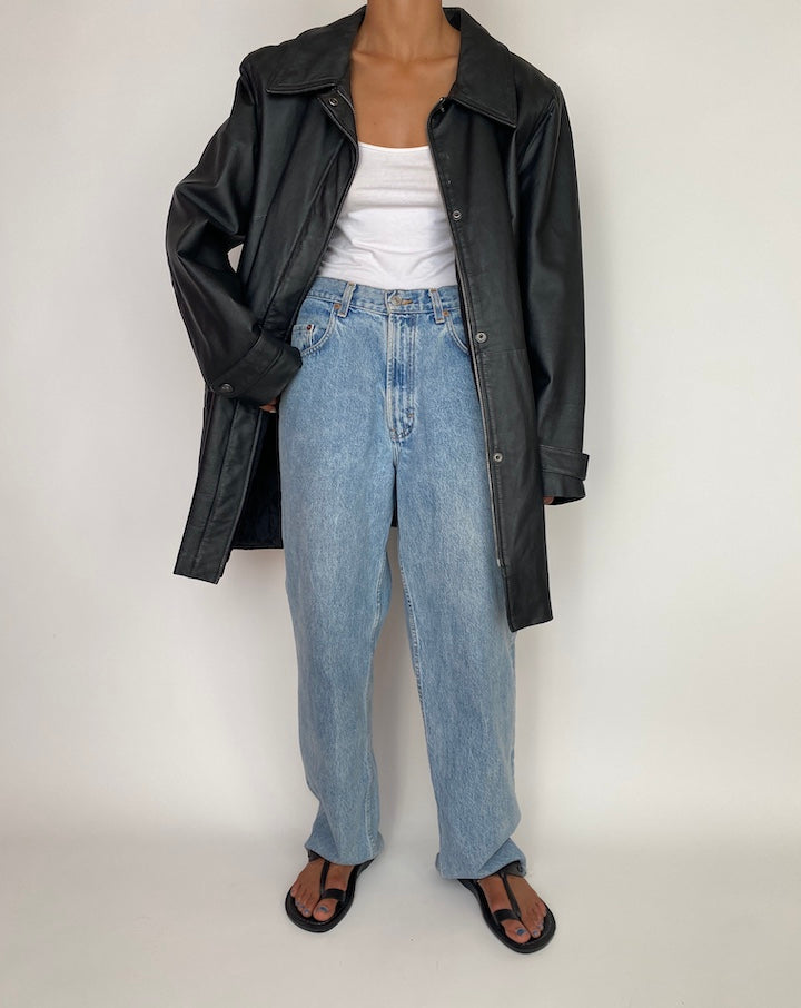 VINTAGE OVERSIZED BLACK LEATHER JACKET 2990