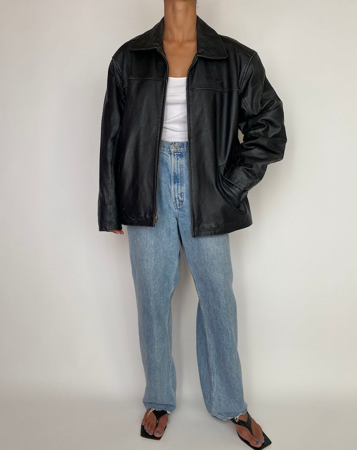 VINTAGE OVERSIZED BLACK LEATHER JACKET 2994