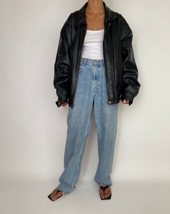 VINTAGE OVERSIZED BLACK LEATHER JACKET 2996