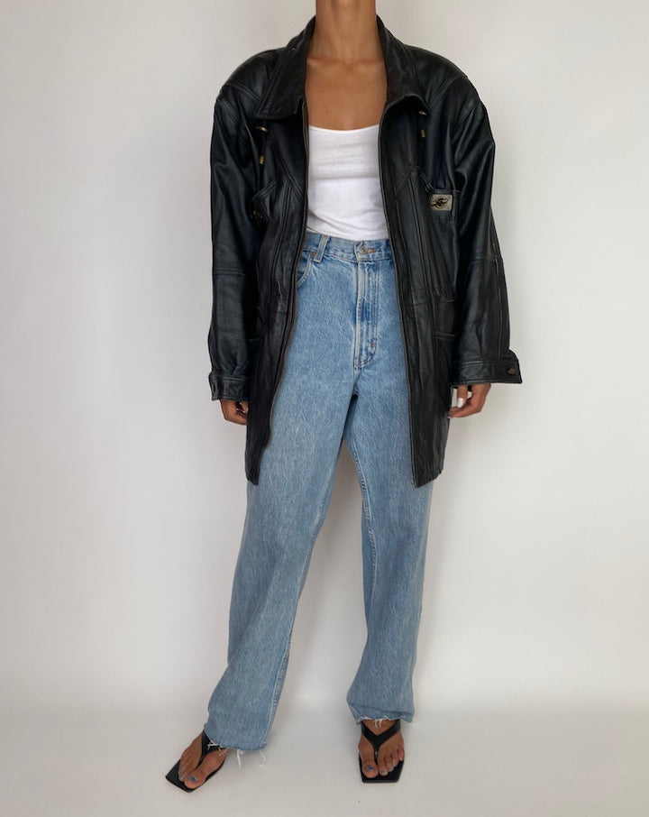 VINTAGE BLACK OVERSIZED LEATHER JACKET 3002