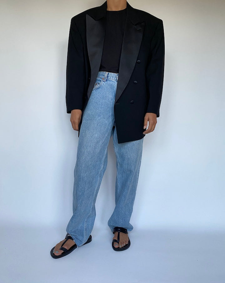 VINTAGE DOUBLE BREASTED BLACK WOOL BLAZER 3019