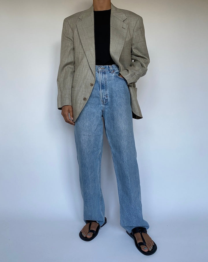 VINTAGE BEIGE CHECKED SINGLE BREASTED BLAZER 3022