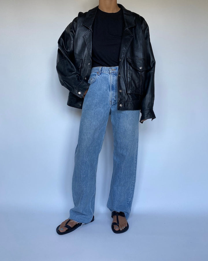 VINTAGE BLACK BOXY LEATHER JACKET 3041