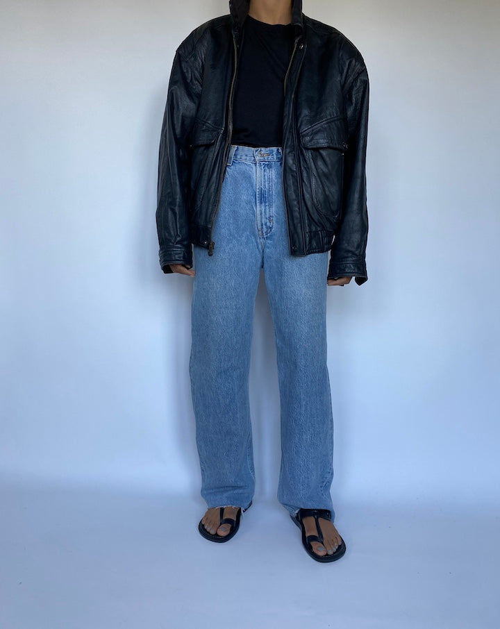 VINTAGE BOXY BLACK LEATHER JACKET 3047