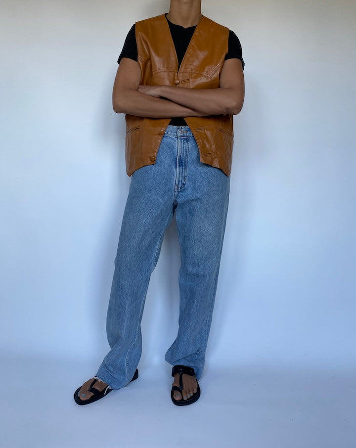 VINTAGE BROWN LEATHER VEST 3049