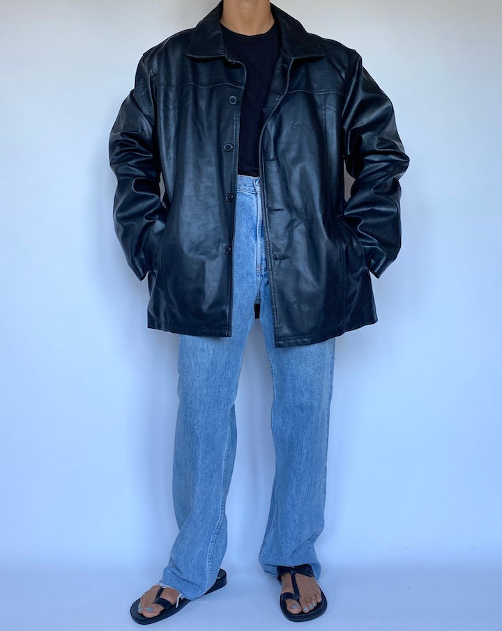 VINTAGE OVERSIZED BLACK LEATHER JACKET 3051