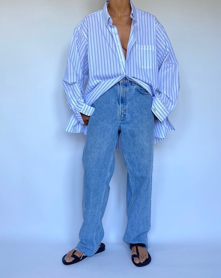 VINTAGE OVERSIZED STRIPED BUTTON DOWN SHIRT 3057