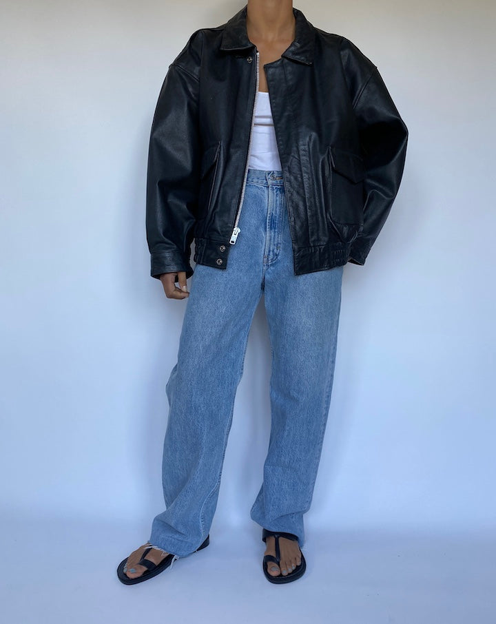 VINTAGE OVERSIZED BLACK LEATHER JACKET 3063