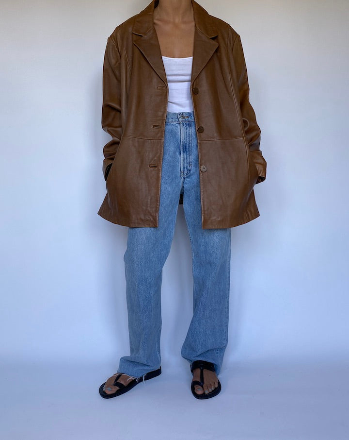 VINTAGE OVERSIZED BROWN LEATHER JACKET 3065