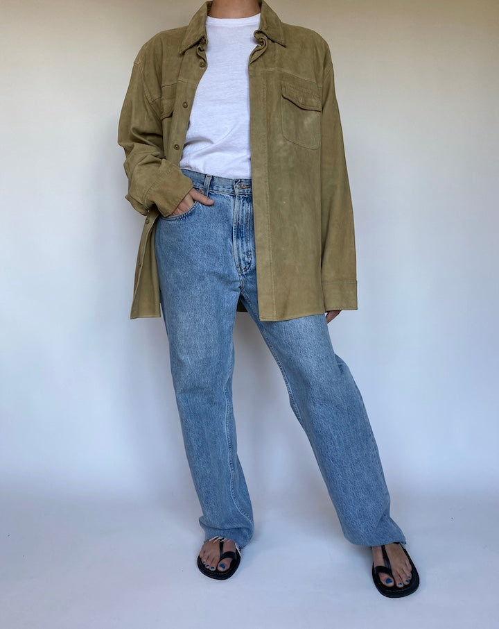 VINTAGE BEIGE SUEDE LEATHER SHIRT 3090