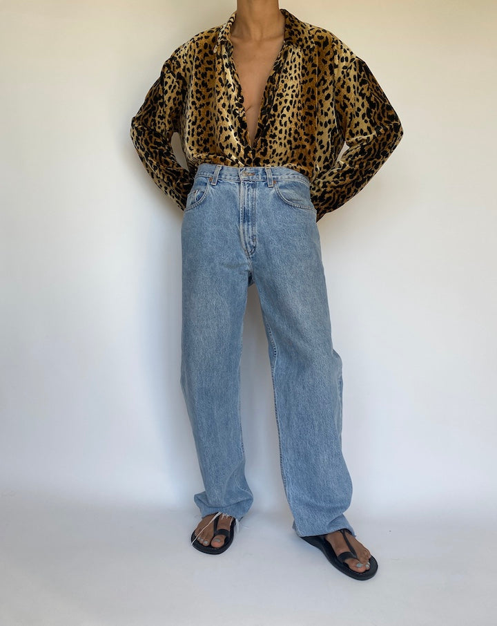 VINTAGE OVERSIZED VELVET ANIMAL PRINTED BLOUSE 3161