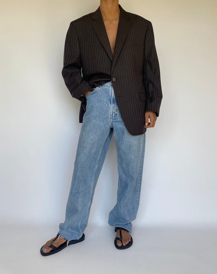 VINTAGE BROWN PINSTRIPED WOOL BLAZER 3164