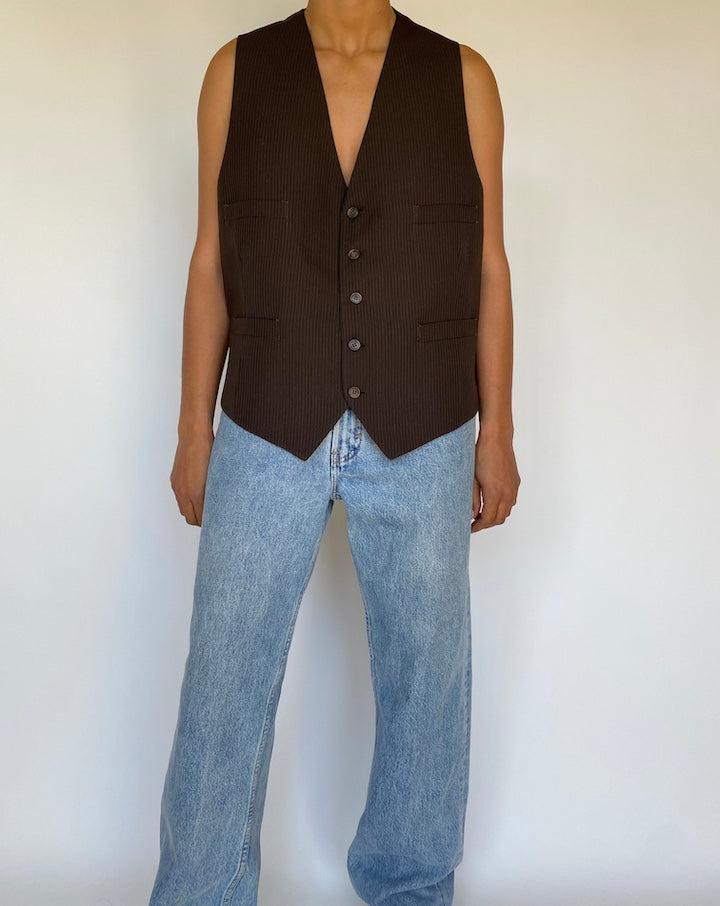 VINTAGE BROWN PINSTRIPED VEST 3170