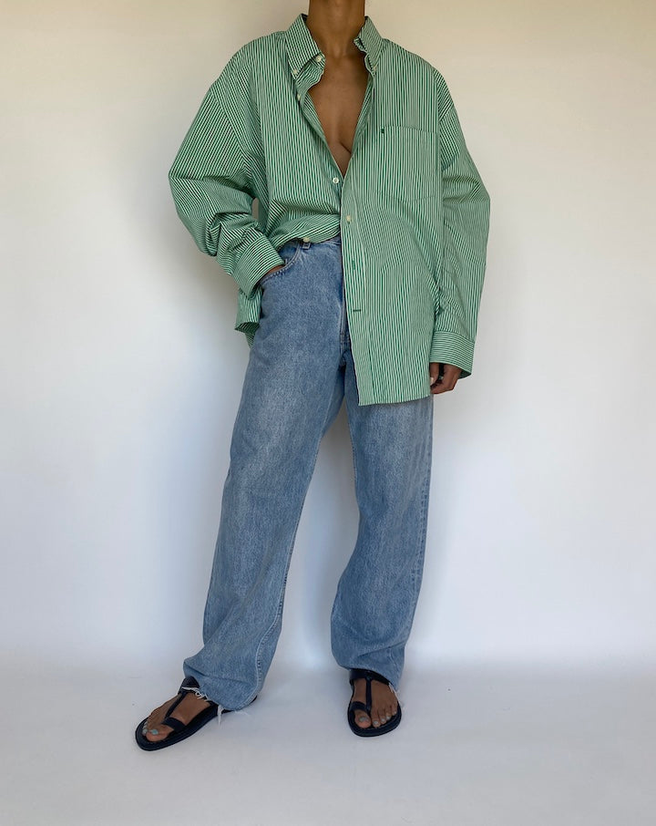 VINTAGE GREEN STRIPED OVERSIZED SHIRT 3174
