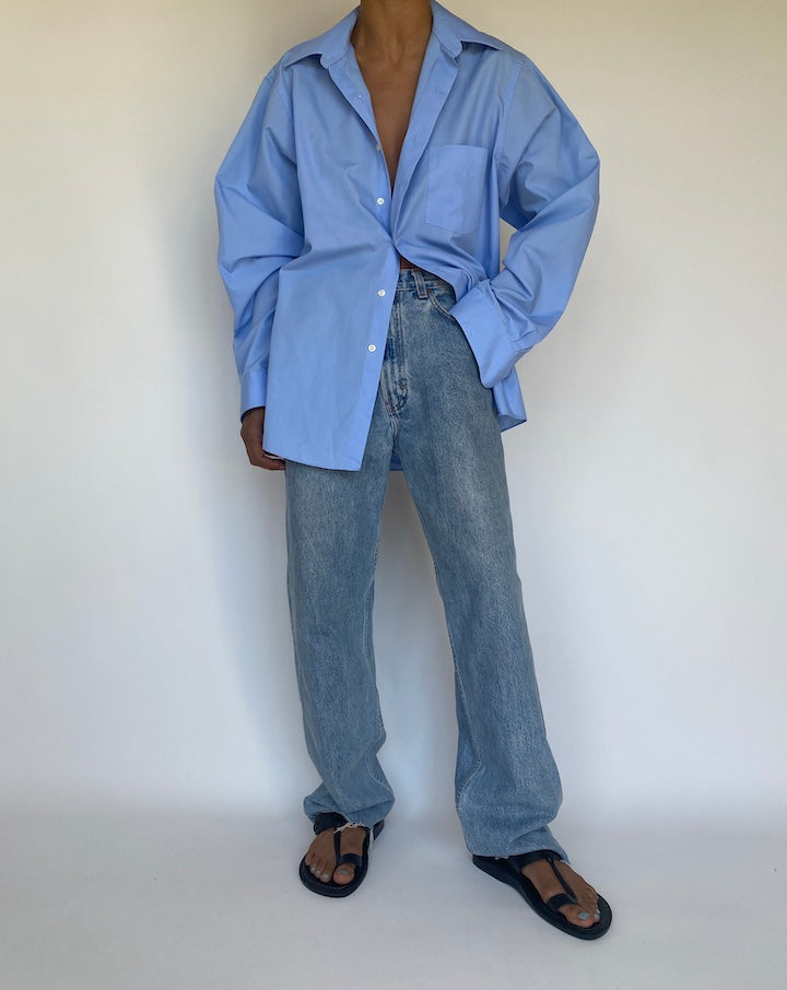 VINTAGE OVERSIZED BLUE BUTTON DOWN LONG SLEEVE SHIRT 3177