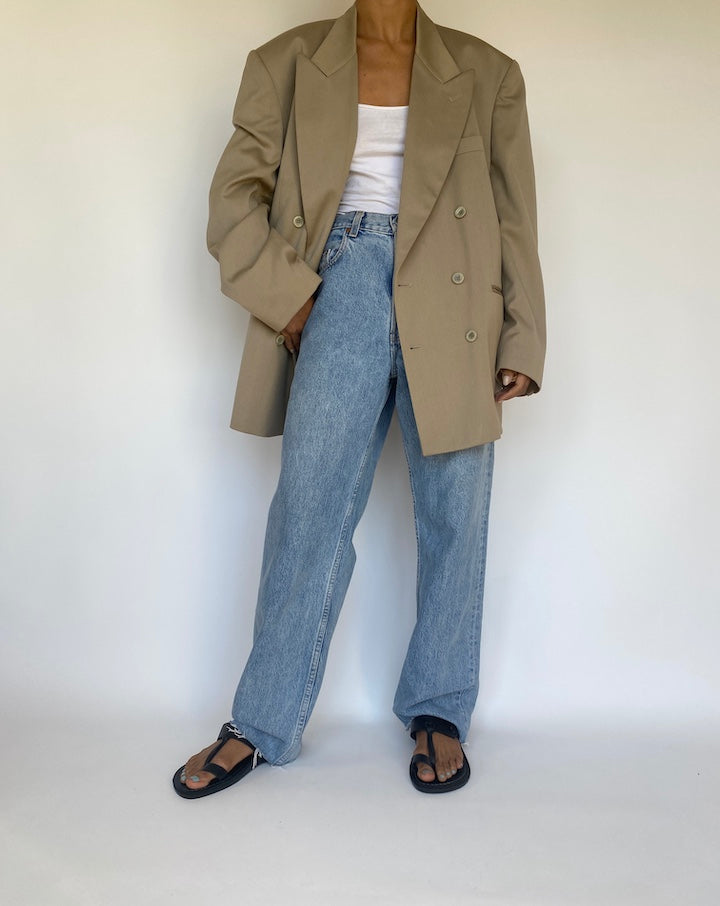 VINTAGE BEIGE DOUBLE BREASTED BLAZER 3185