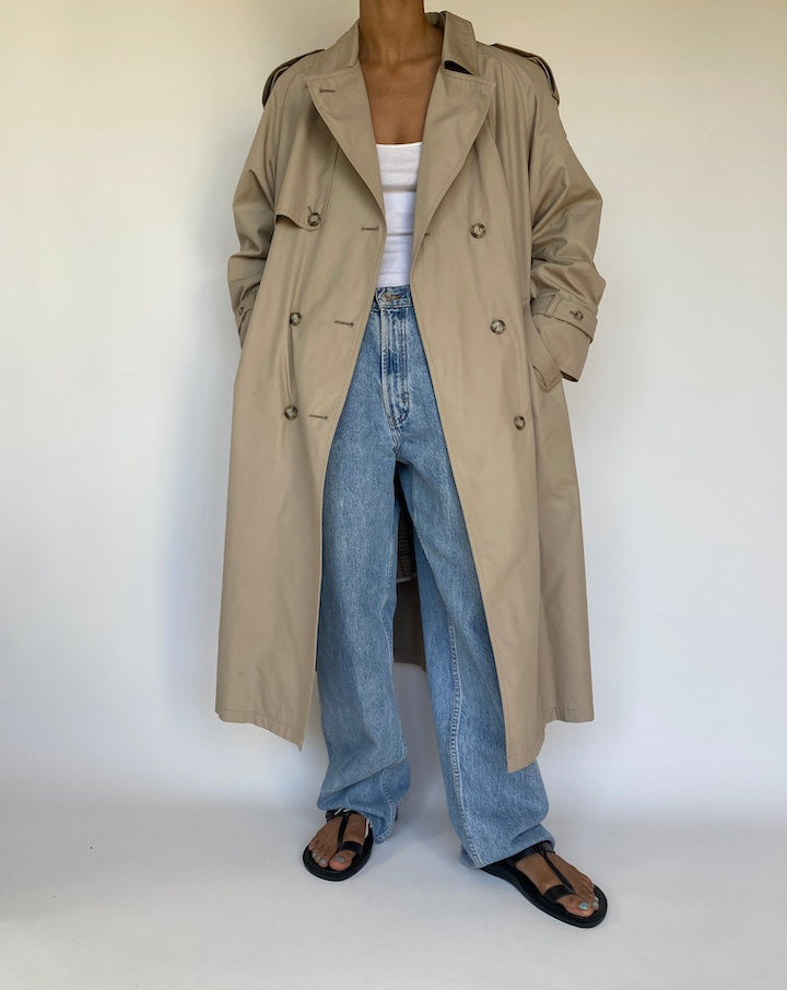 VINTAGE BEIGE LONG TRENCH COAT 3207