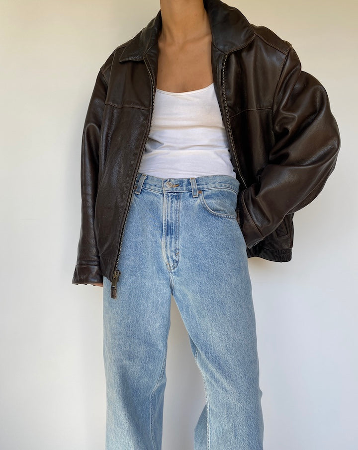 VINTAGE BROWN OVERSIZED LEATHER JACKET 3232