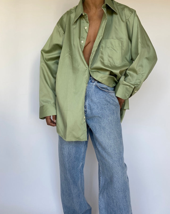 VINTAGE OVERSIZED GREEN BUTTON DOWN SHIRT 3262