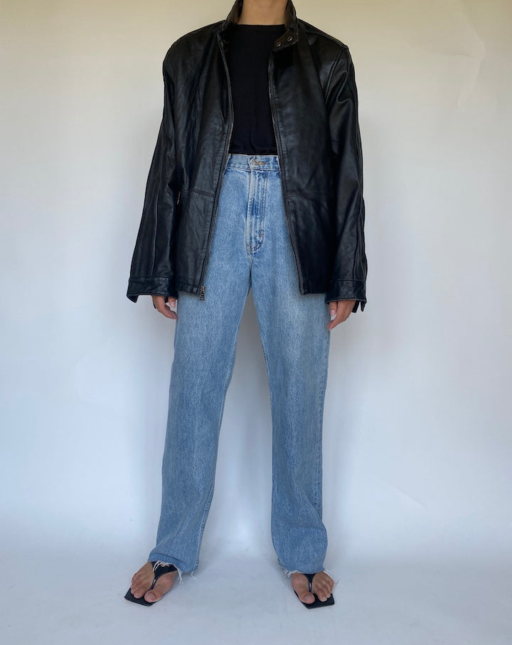 VINTAGE OVERSIZED BLACK LEATHER JACKET 3419