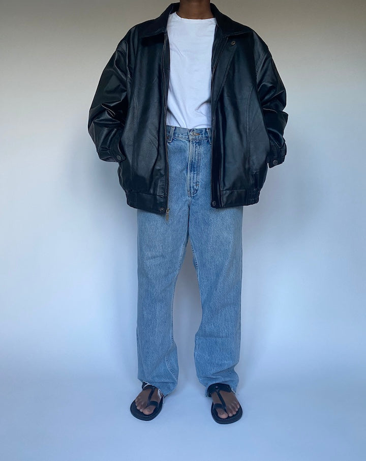 VINTAGE BOXY BLACK LEATHER JACKET 3484