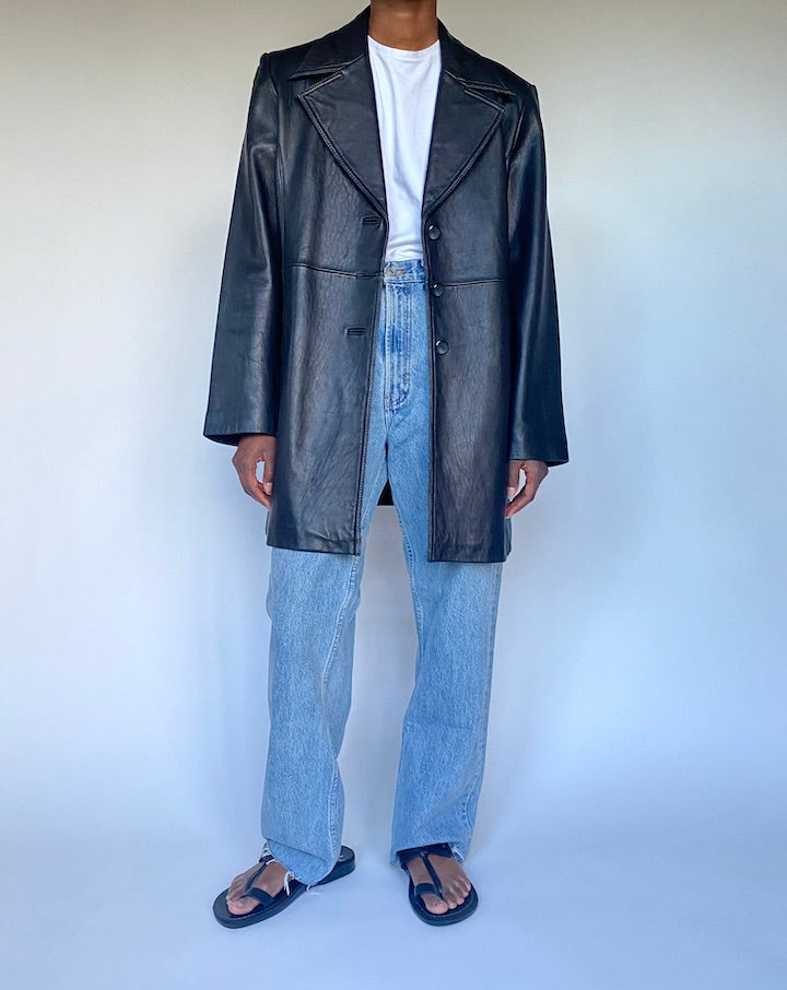VINTAGE BLACK LEATHER COAT 3491