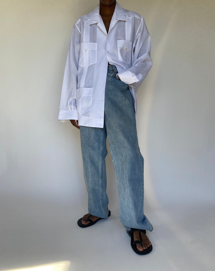 VINTAGE OVERSIZED COTTON AND LINEN LONG SLEEVE SHIRT 3790