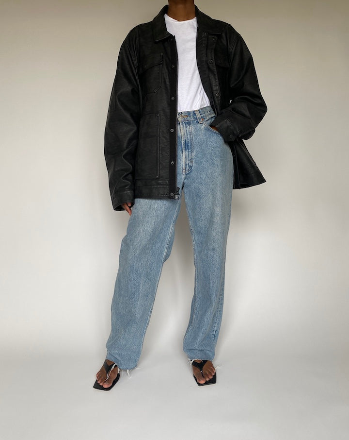 VINTAGE OVERSIZED BLACK LEATHER JACKET 3812
