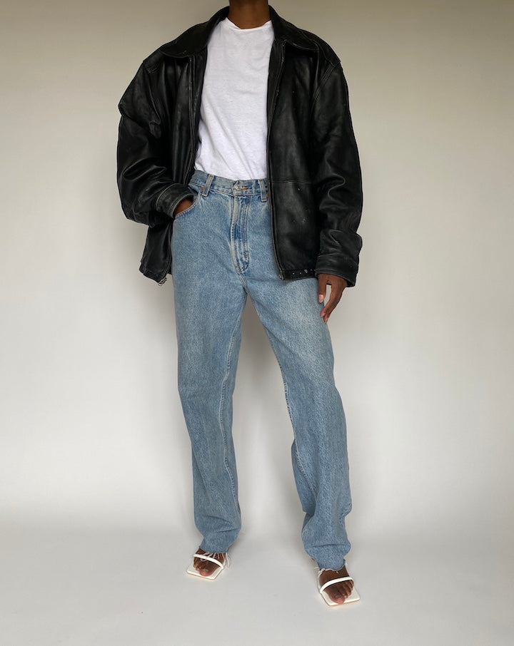 VINTAGE OVERSIZED BLACK LEATHER JACKET 3835