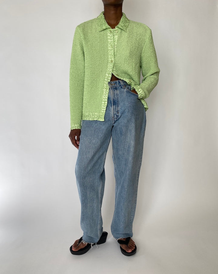 VINTAGE GREEN PLEATED BLOUSE 3901