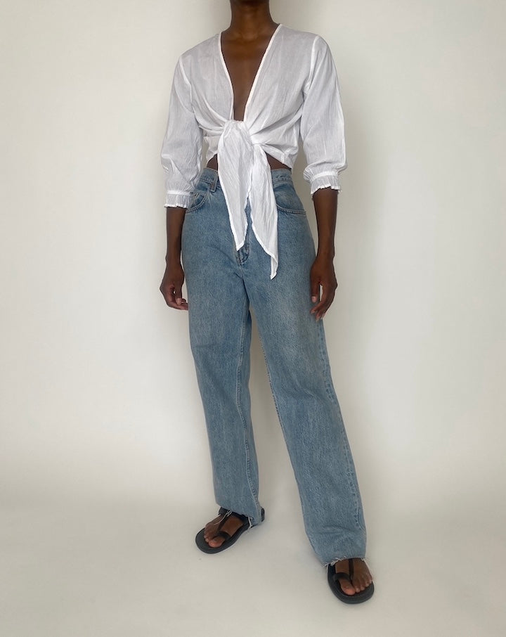 VINTAGE WHITE TIE BLOUSE 3914