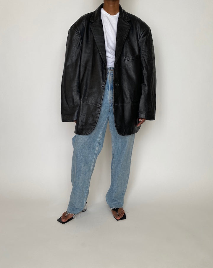 VINTAGE BLACK OVERSIZED LEATHER JACKET 3928
